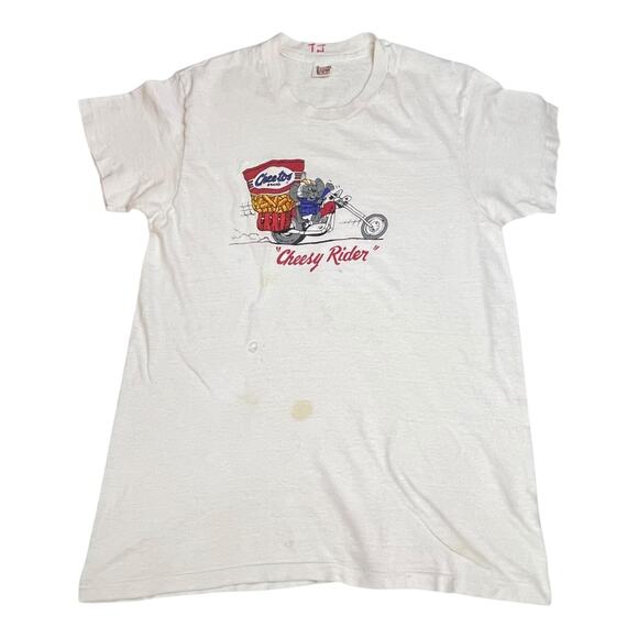 Vintage 80s Cheetos “Cheesy Rider” Mouse Biker Tee – Hanes USA Single Stitch – M - Picture 3 of 12